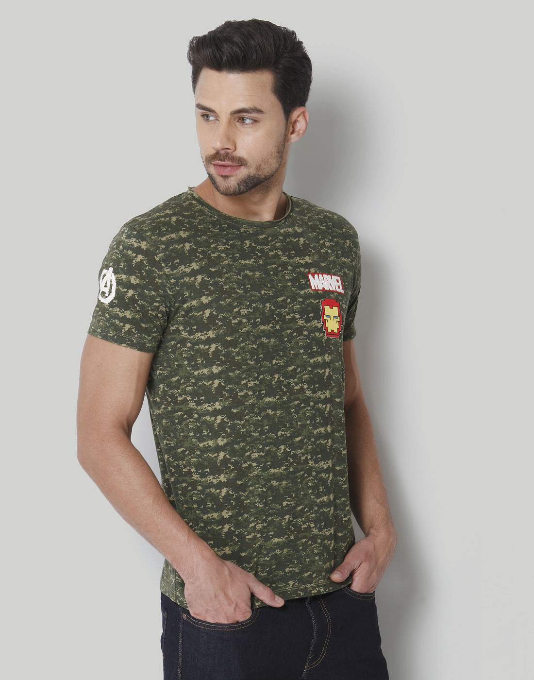 X Marvel Olive Green Camo Print Crew Neck T-Shirt