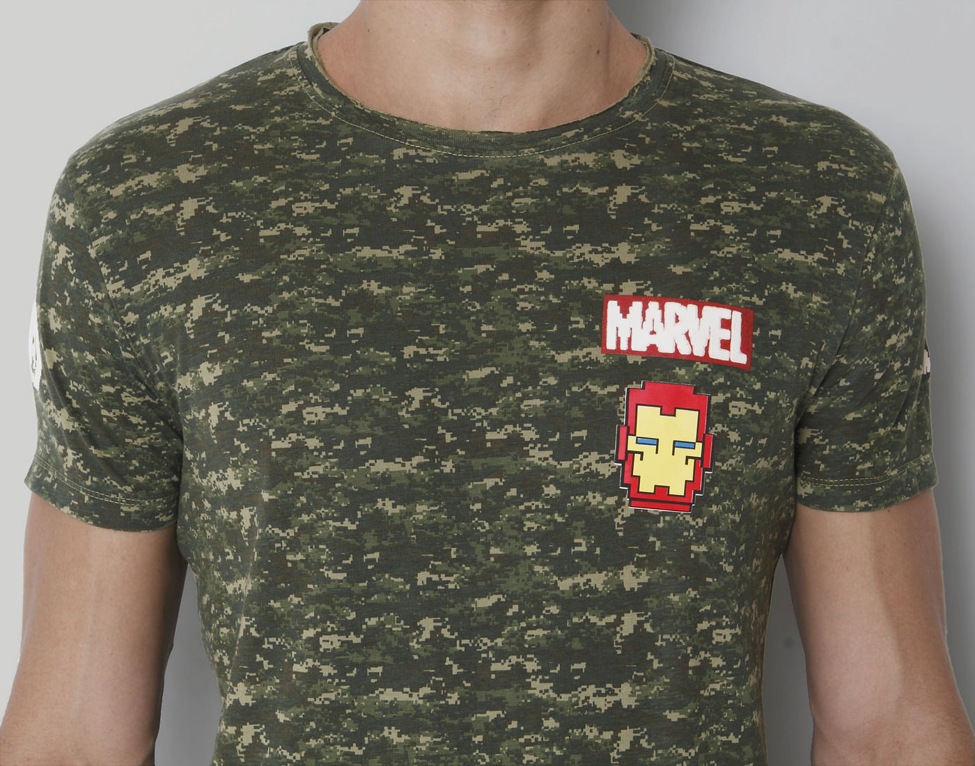 X Marvel Olive Green Camo Print Crew Neck T-Shirt
