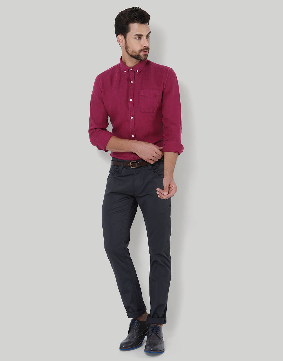 Maroon Slim Fit Linen Shirt