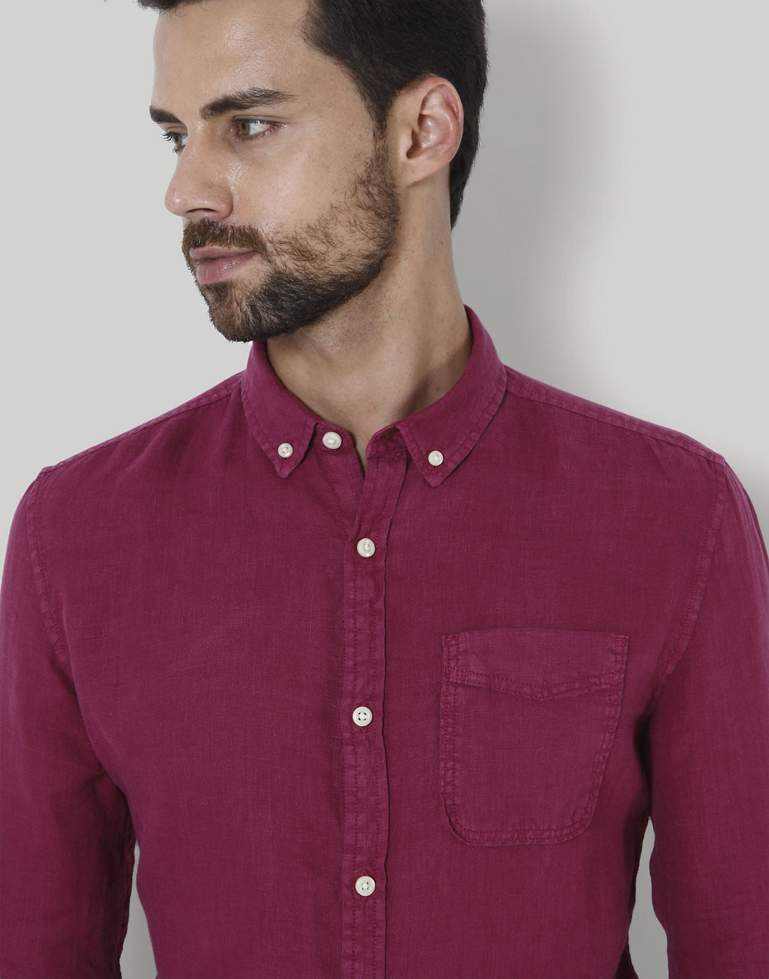 Maroon Slim Fit Linen Shirt