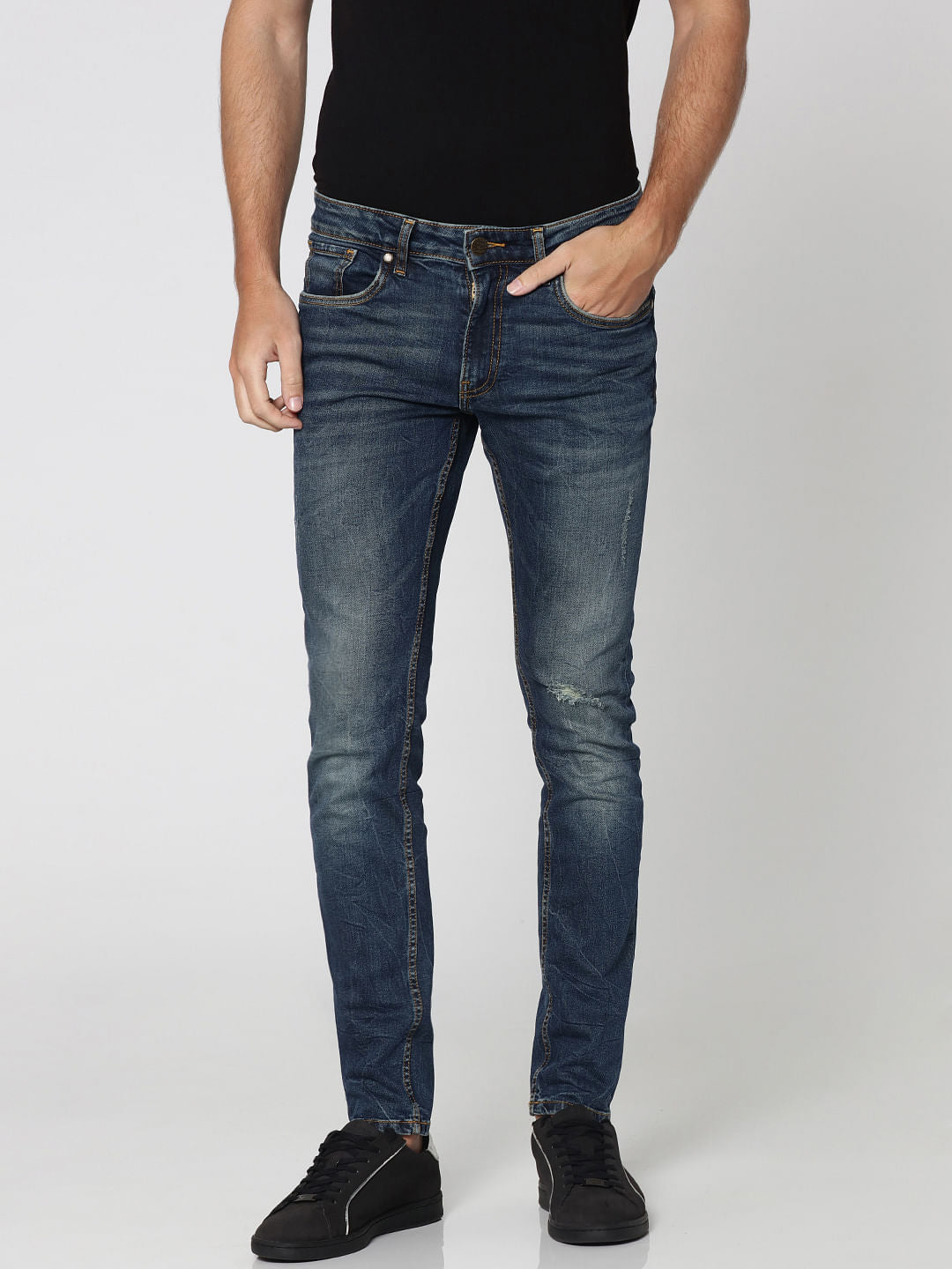 Blue Mildly Distressed Ben Skinny Fit Jeans