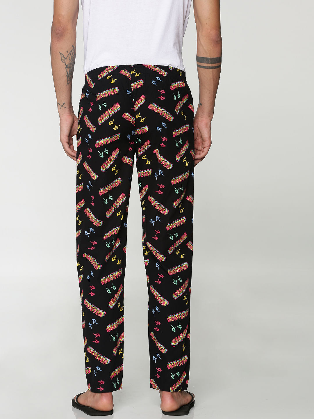 Black All Over Whatever Text Print Pyjama