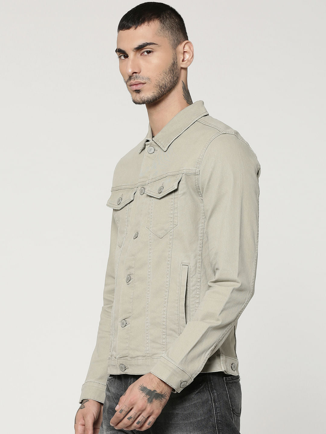 Grey Casual Denim Jacket