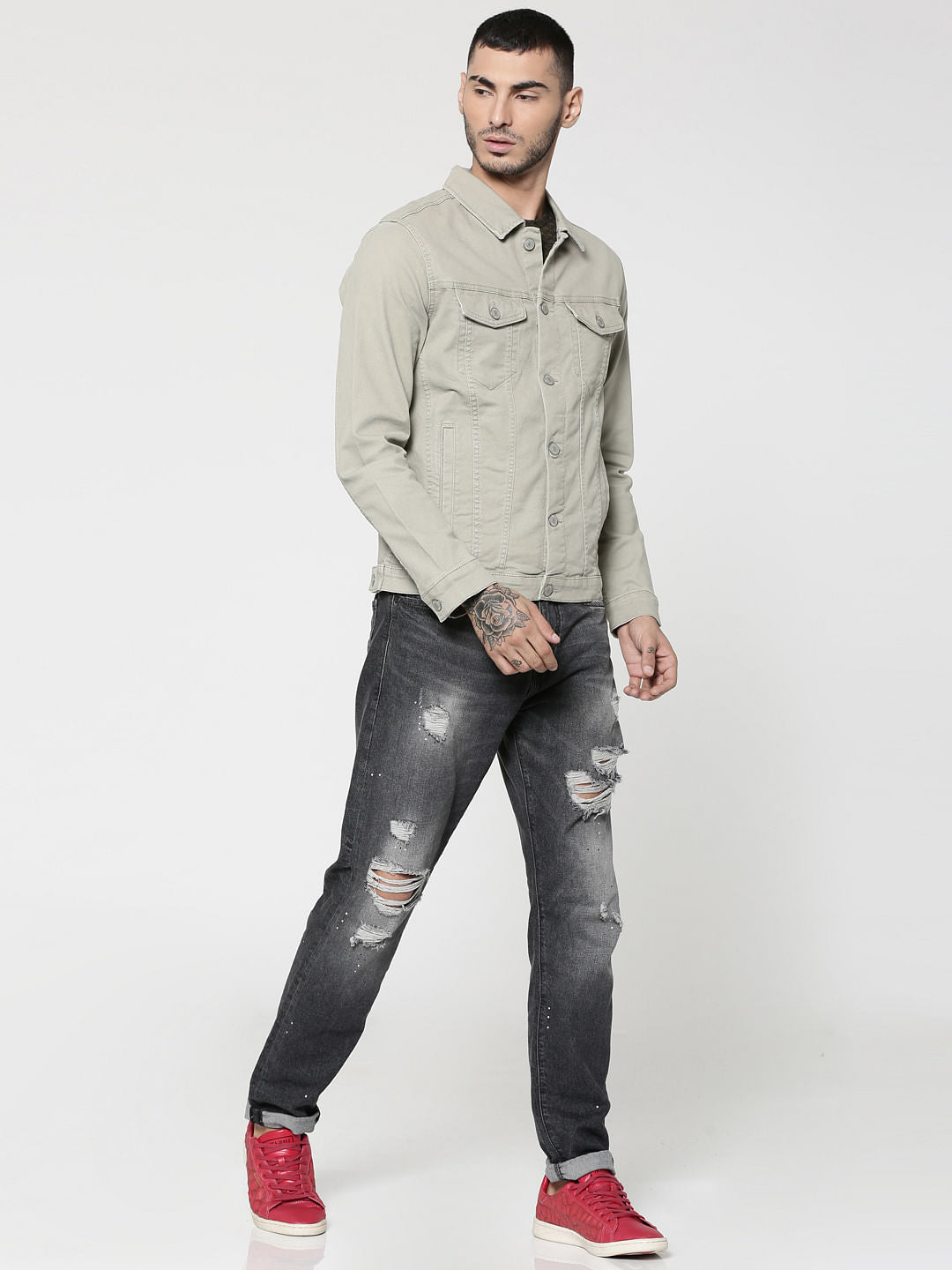 Grey Casual Denim Jacket