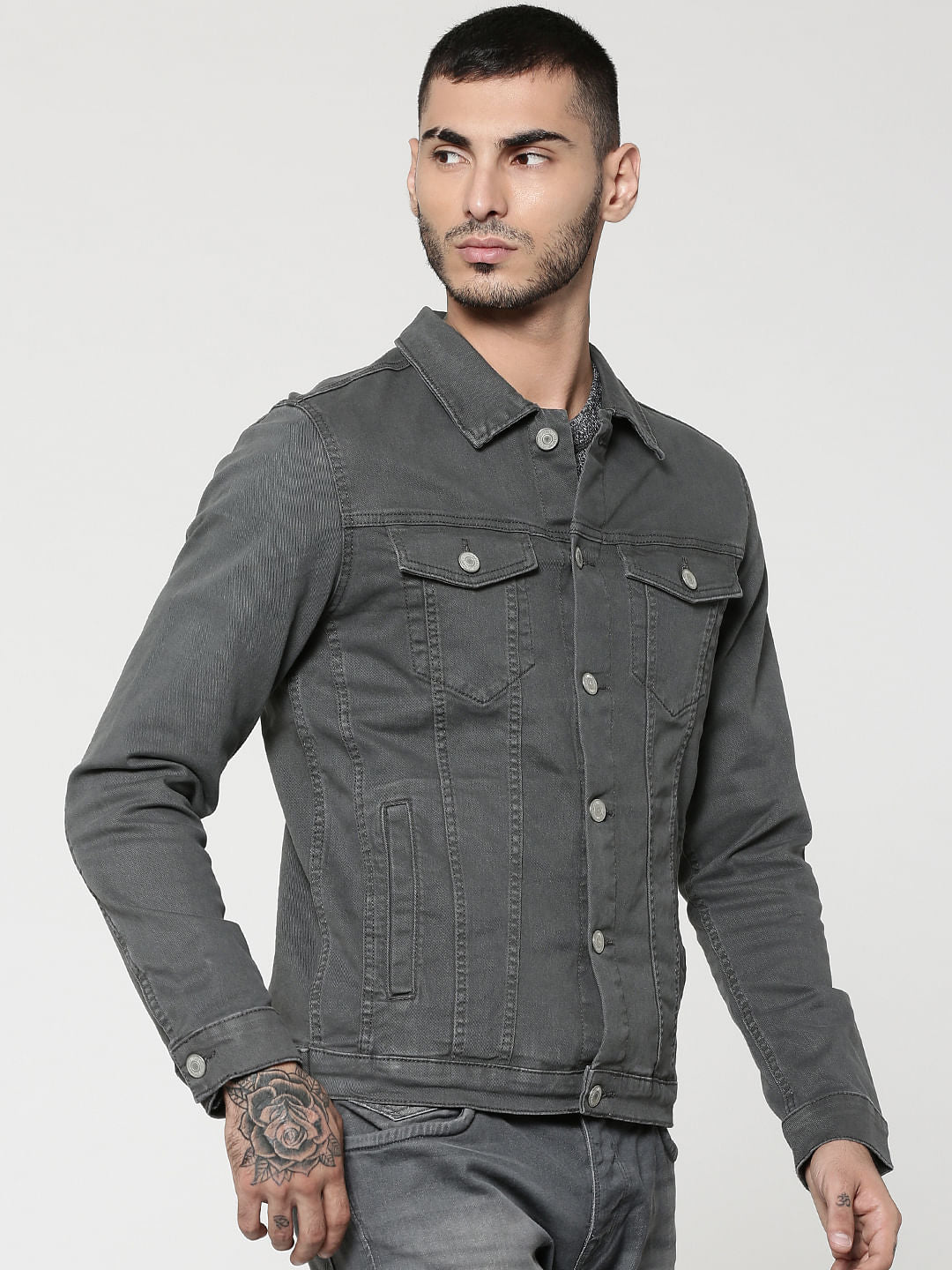 Grey Casual Denim Jacket