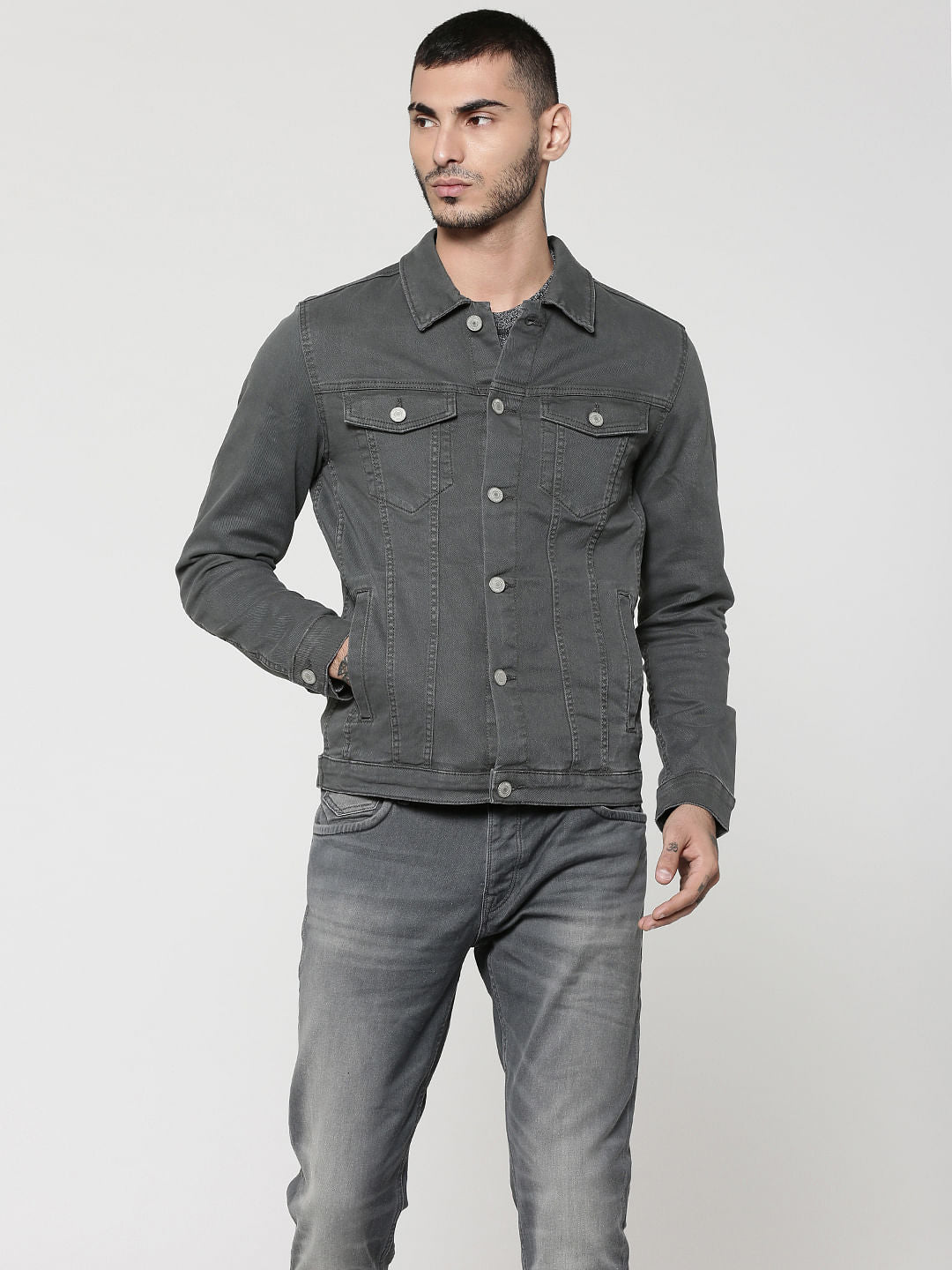 Grey Casual Denim Jacket