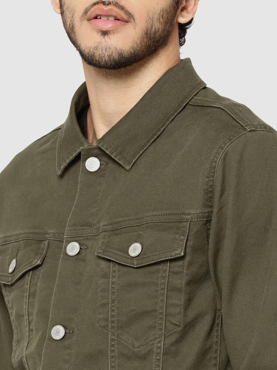 Olive Green Casual Denim Jacket