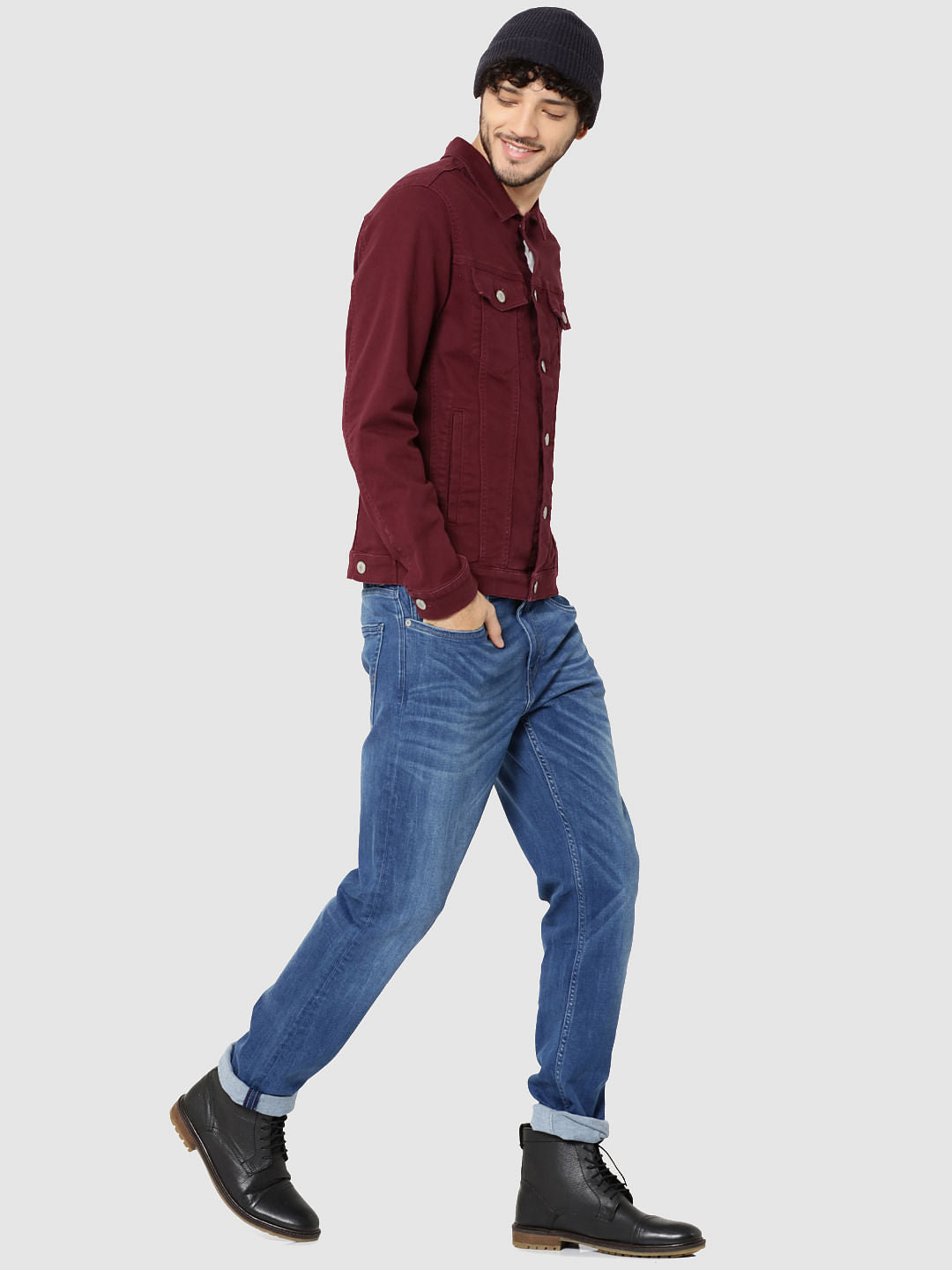 Maroon Casual Denim Jacket