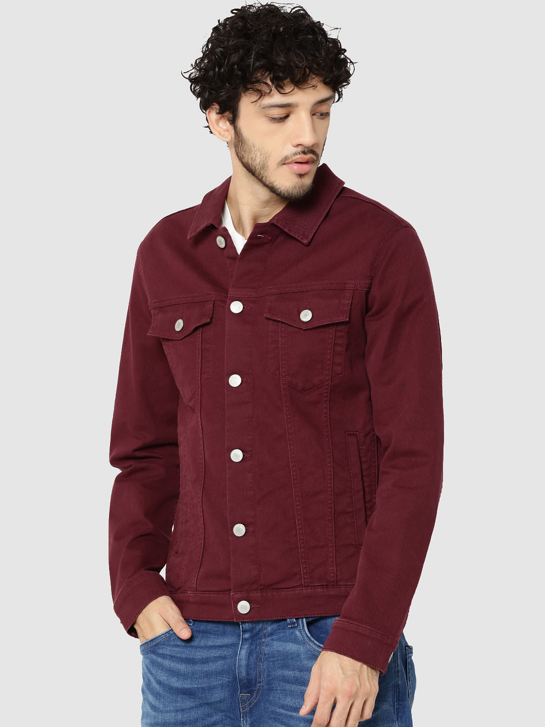 Maroon Casual Denim Jacket