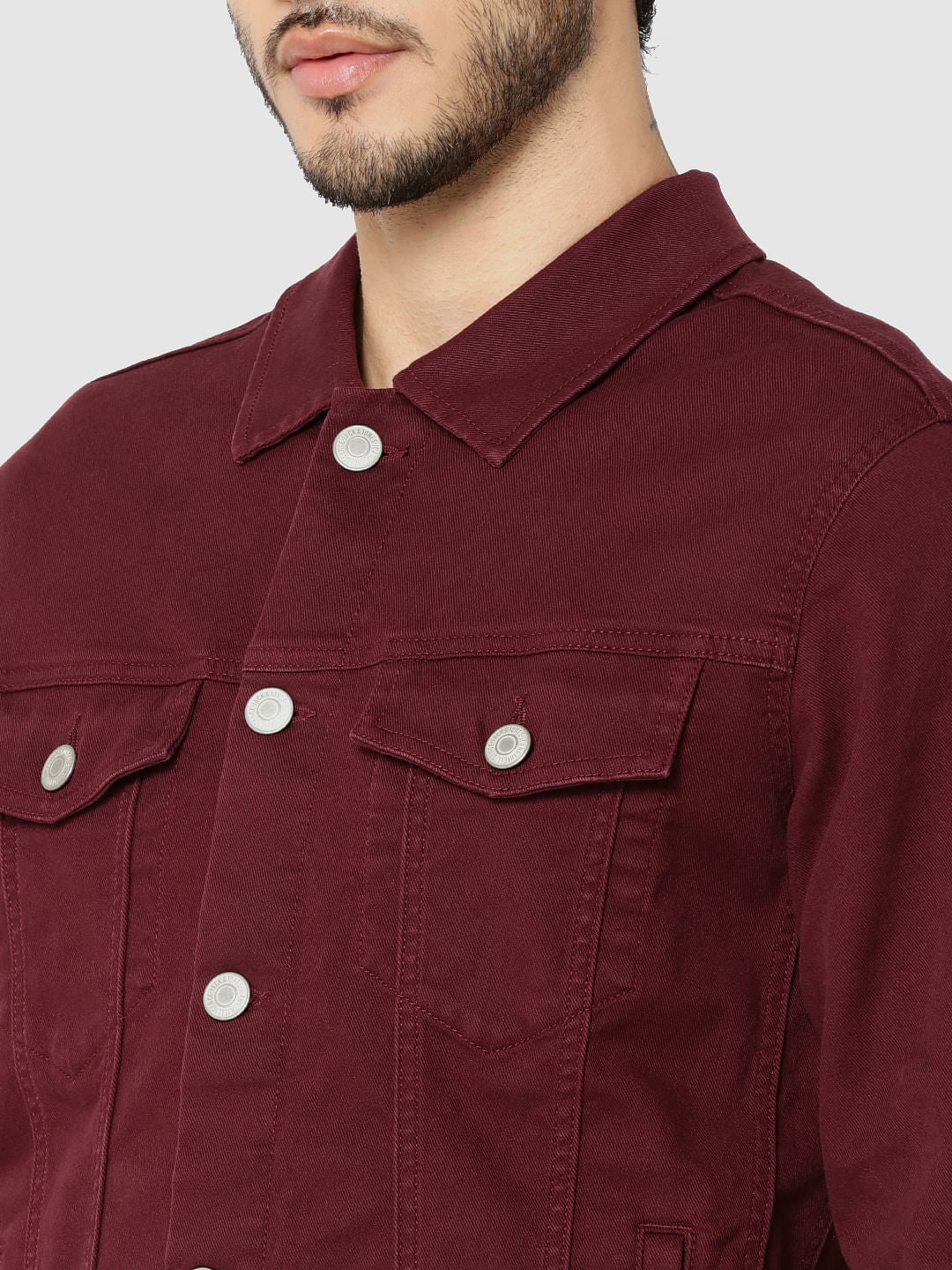Maroon Casual Denim Jacket