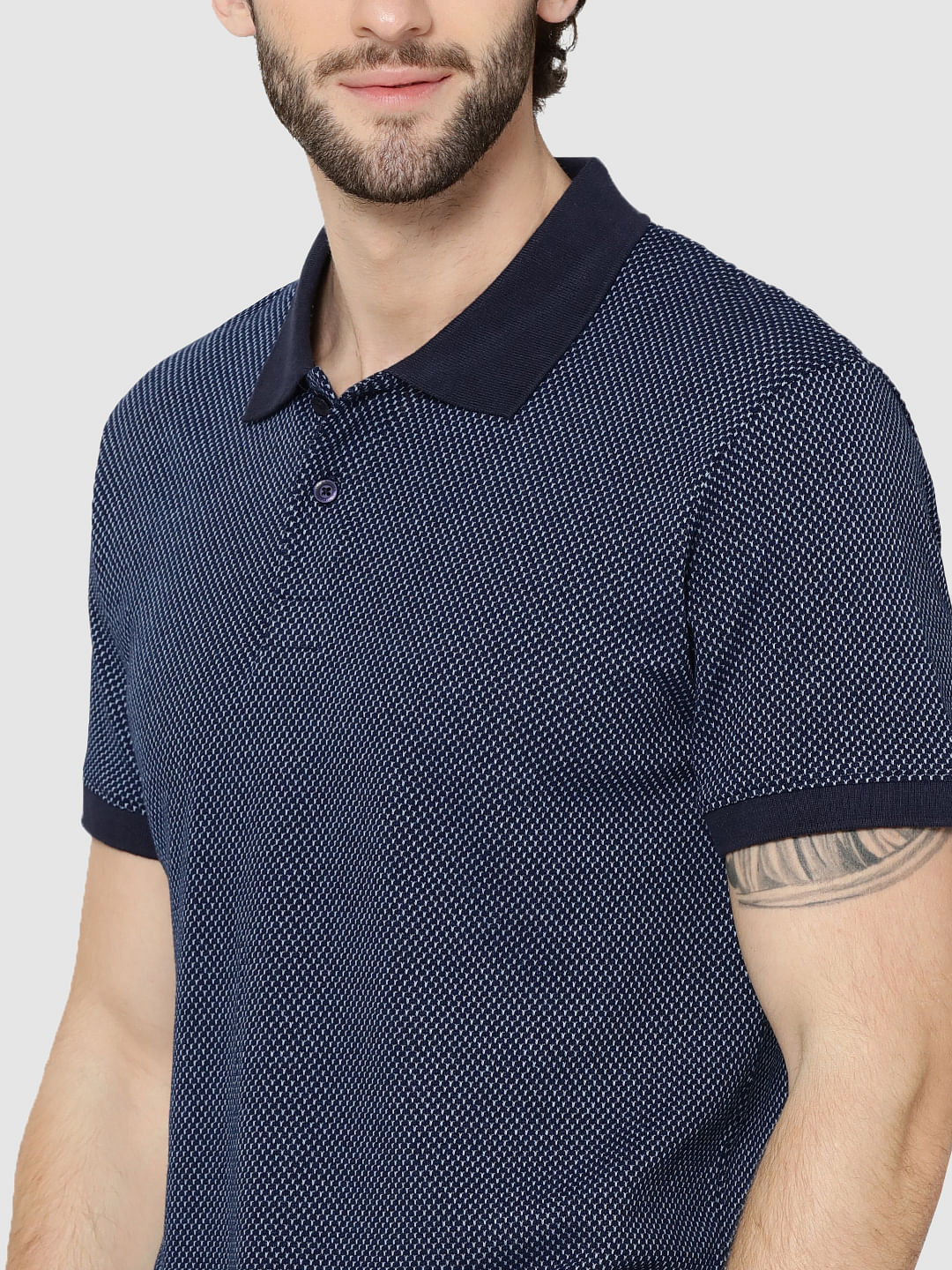Dark Blue Jacquard Polo T-Shirt