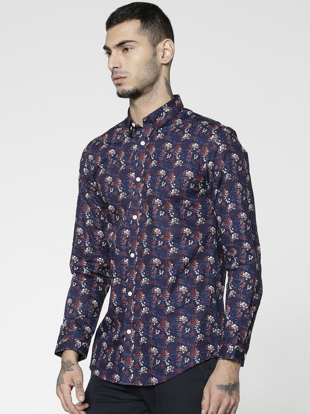 Red All Over Floral Print Slim Fit Full Sleeves Shirt