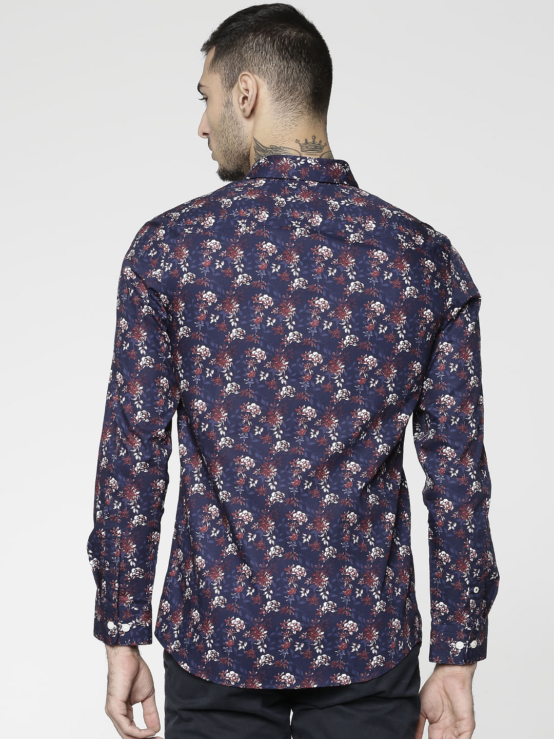 Red All Over Floral Print Slim Fit Full Sleeves Shirt