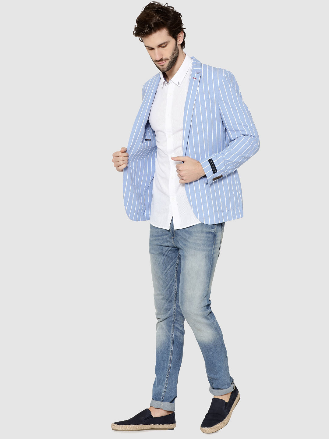 Blue Striped Slim Fit Blazer