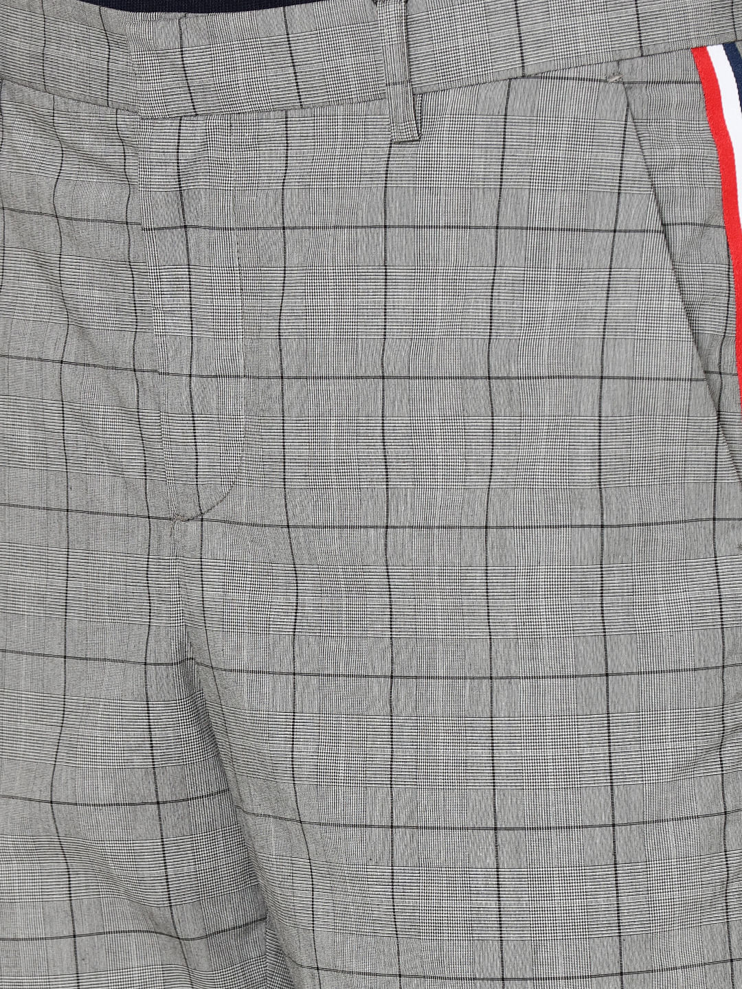 Grey Check Tape Detail Slim Fit Trousers