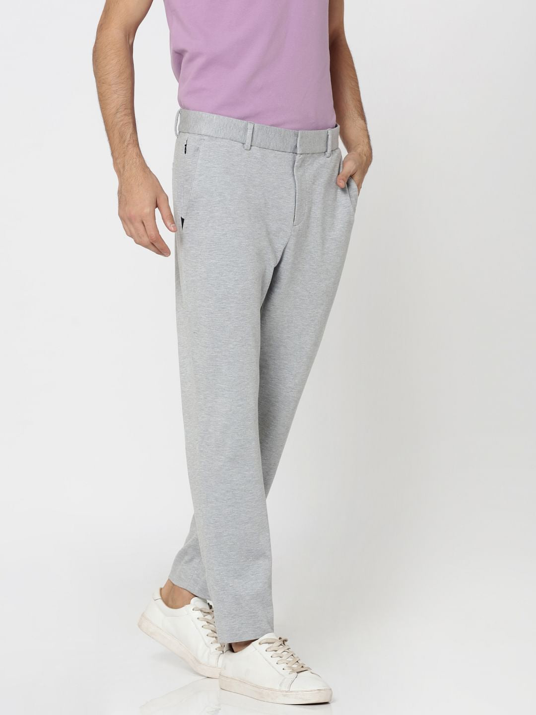 Light Grey Slim Fit Cropped Trousers