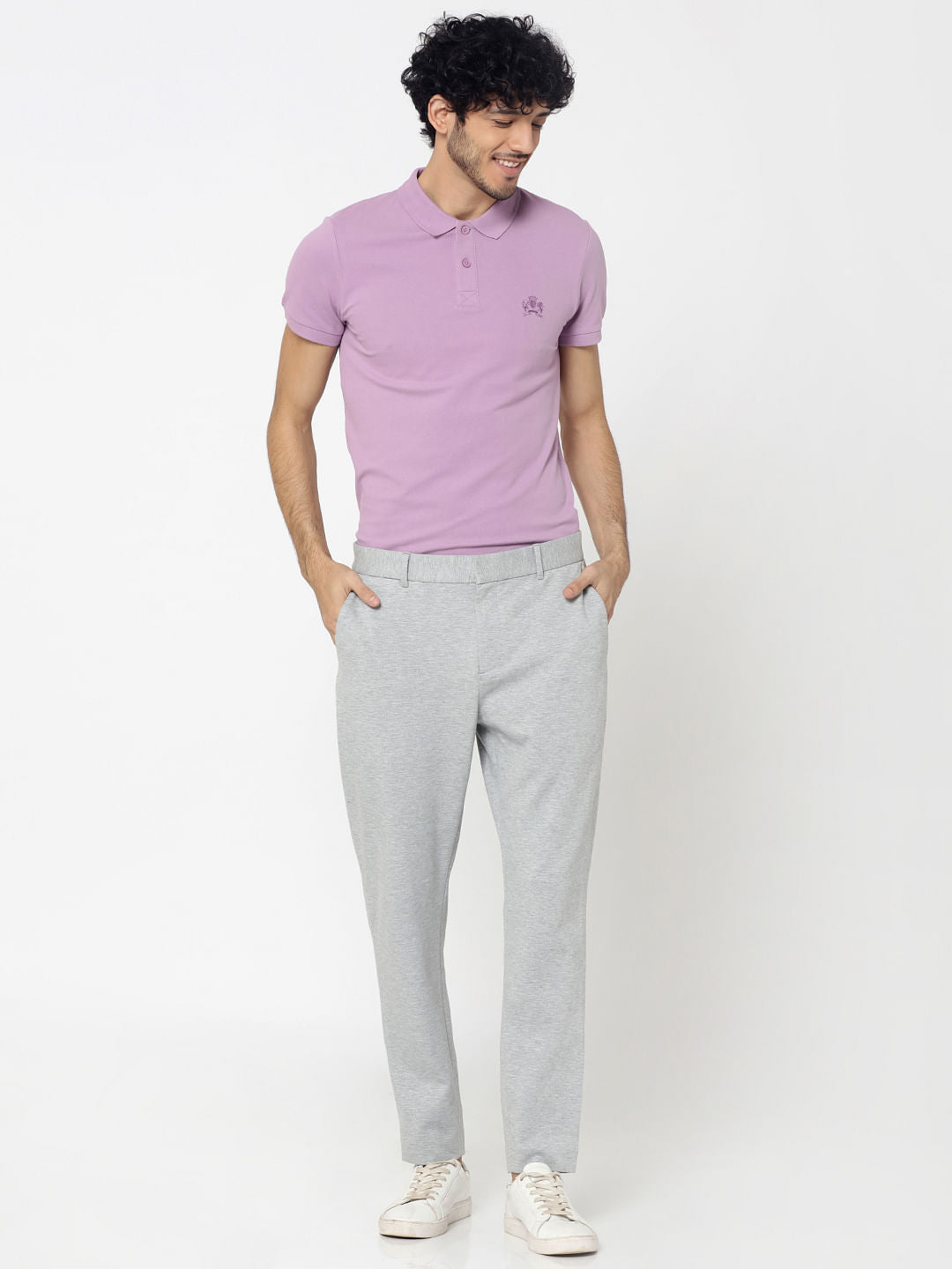 Light Grey Slim Fit Cropped Trousers