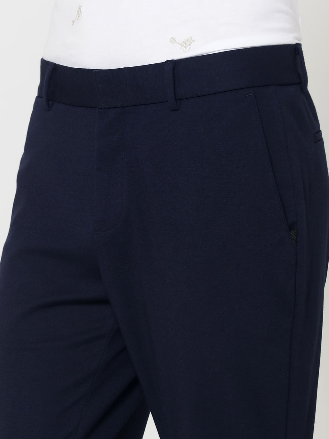 Dark Blue Slim Fit Cropped Trousers