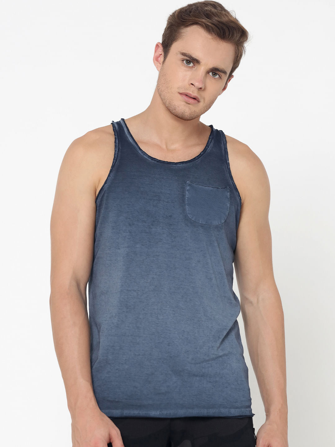 Blue One Pocket Tank Top