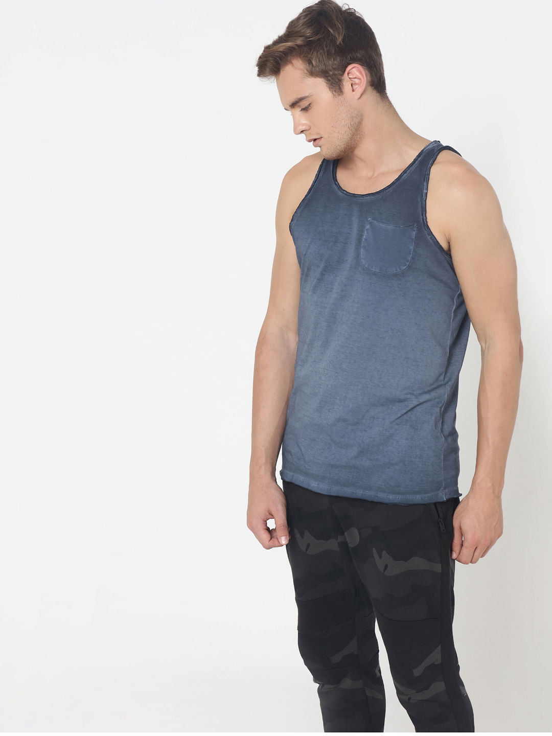 Blue One Pocket Tank Top