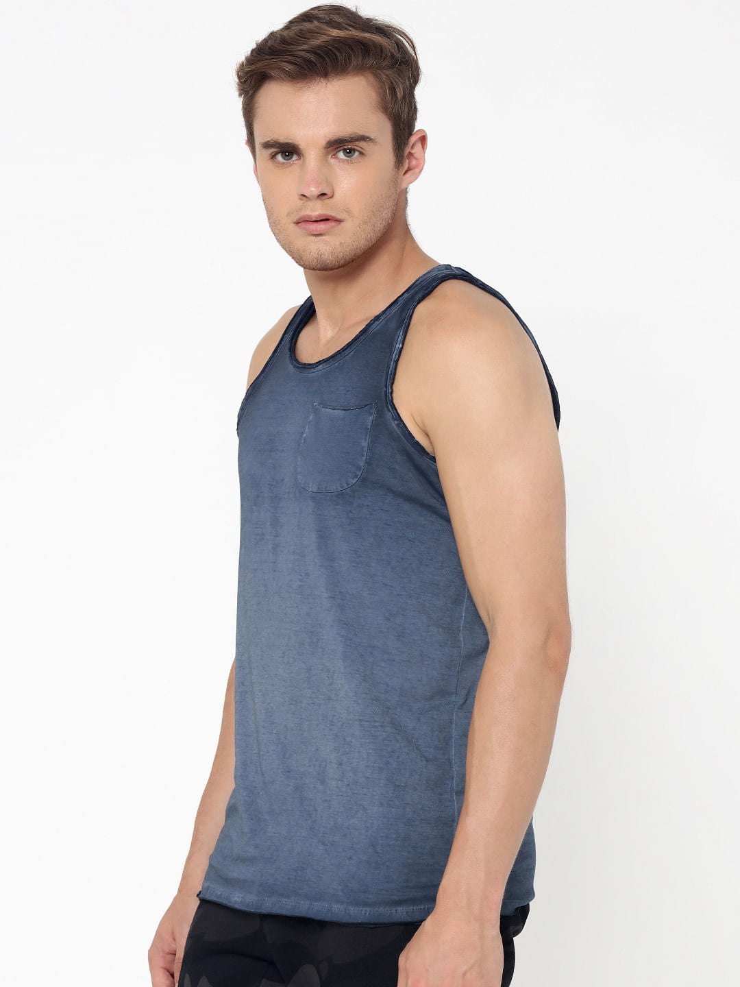 Blue One Pocket Tank Top