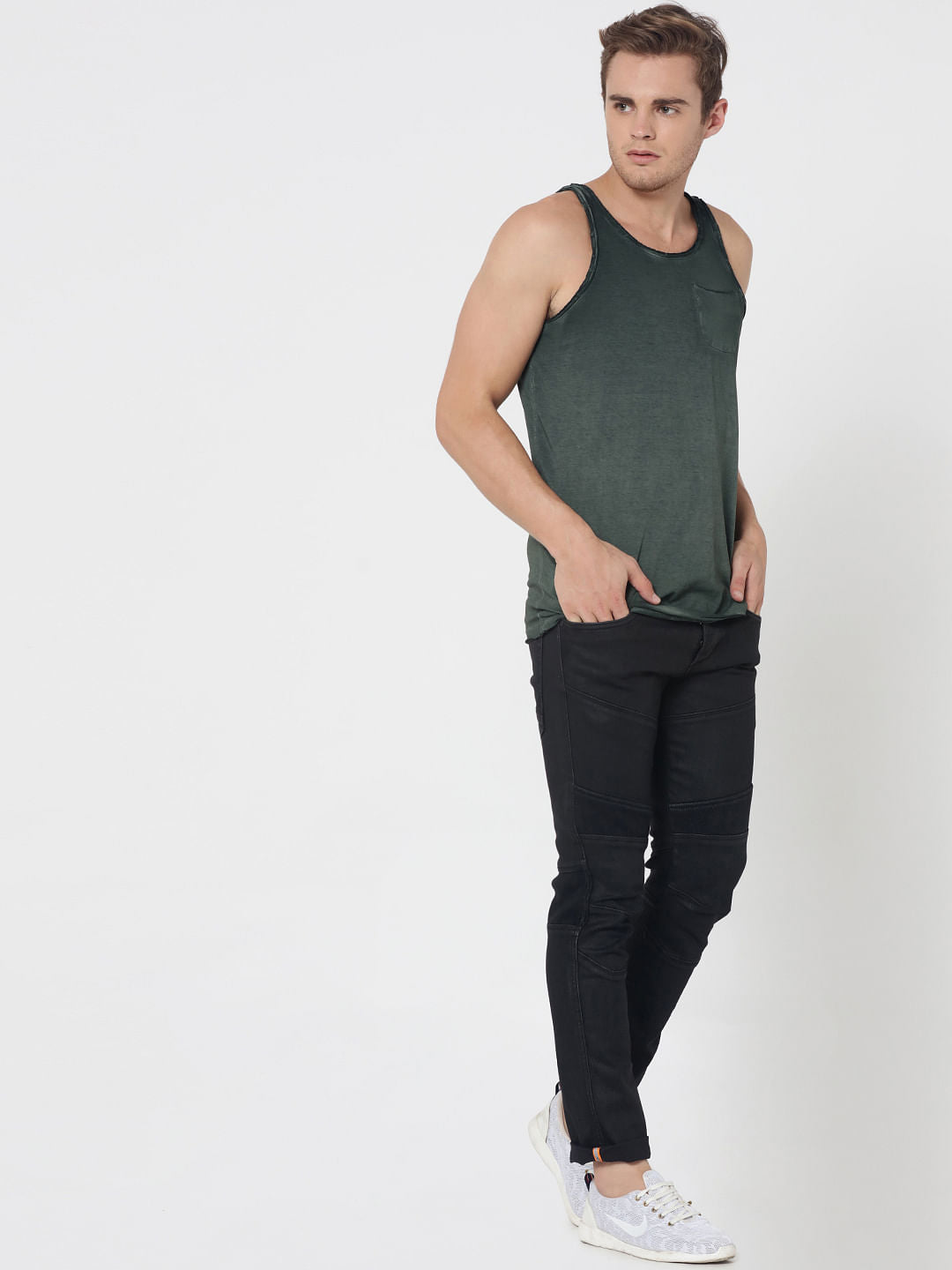 Olive Green One Pocket Tank Top
