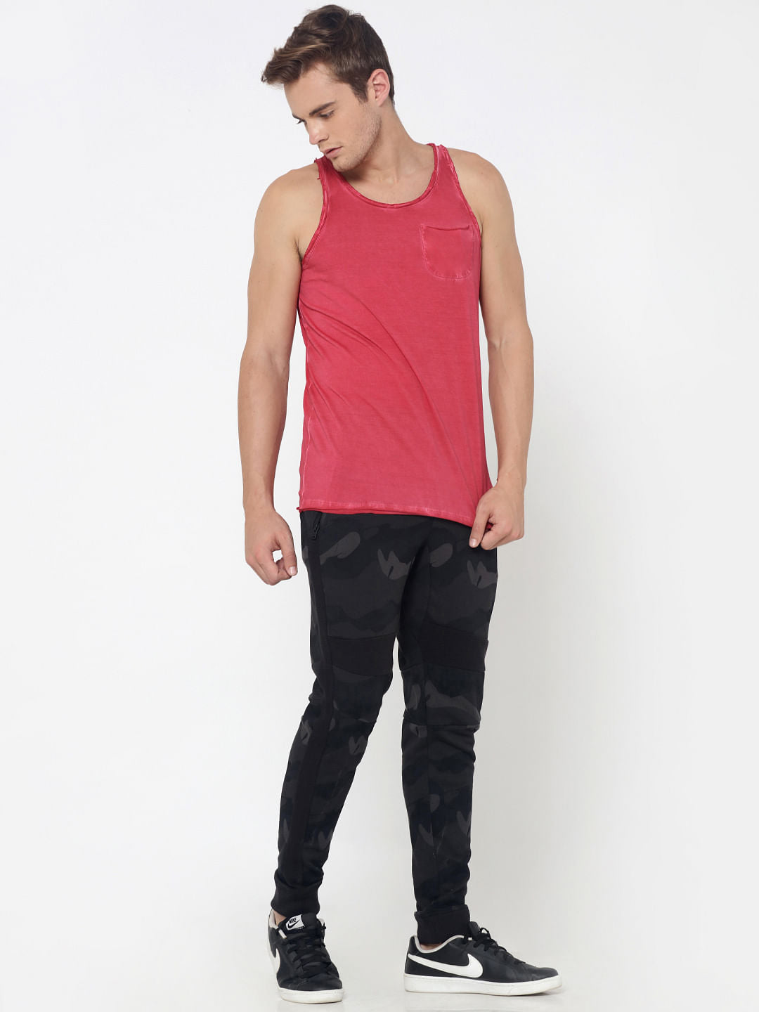 Red One Pocket Tank Top
