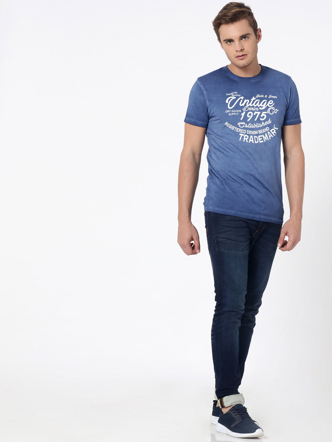Blue Graphic Print Crew Neck T-Shirt