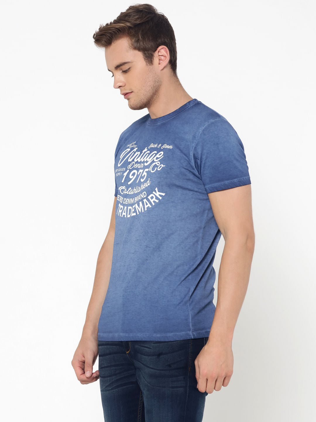 Blue Graphic Print Crew Neck T-Shirt