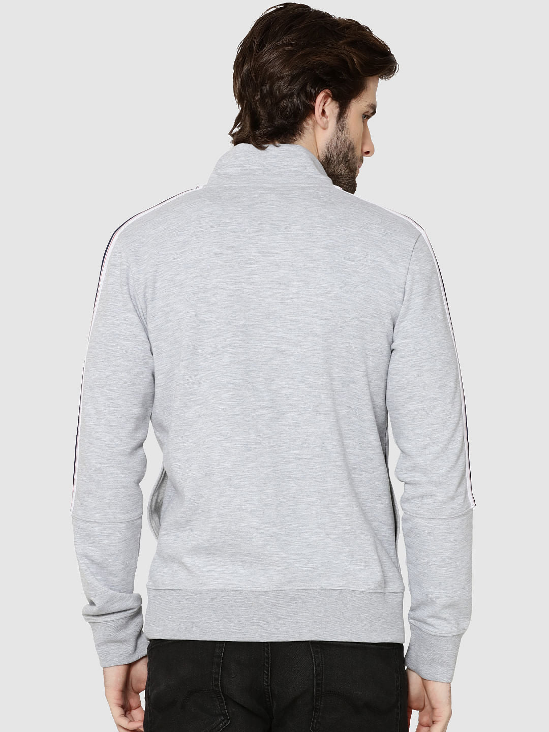 Light Grey Tape Detail Zip Up Sweatshirt
