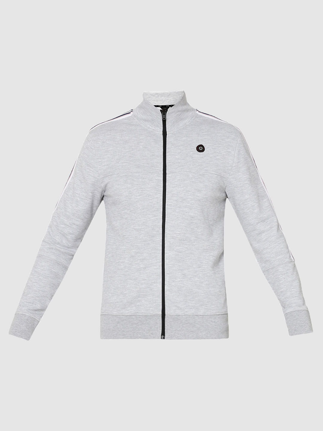 Light Grey Tape Detail Zip Up Sweatshirt