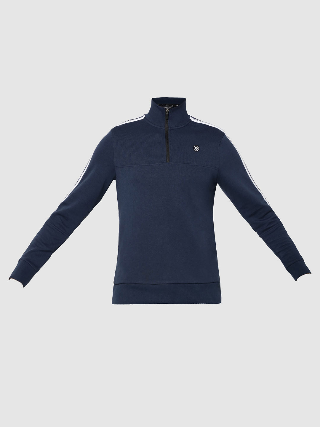 Blue Tape Detail Zip Up Turtle Neck Sweatshirt