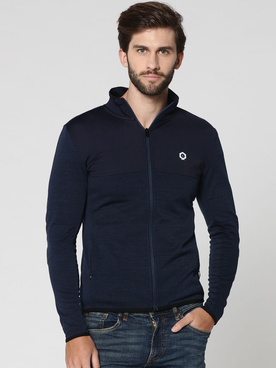Dark Blue Cut Out Print Hooded Jacket