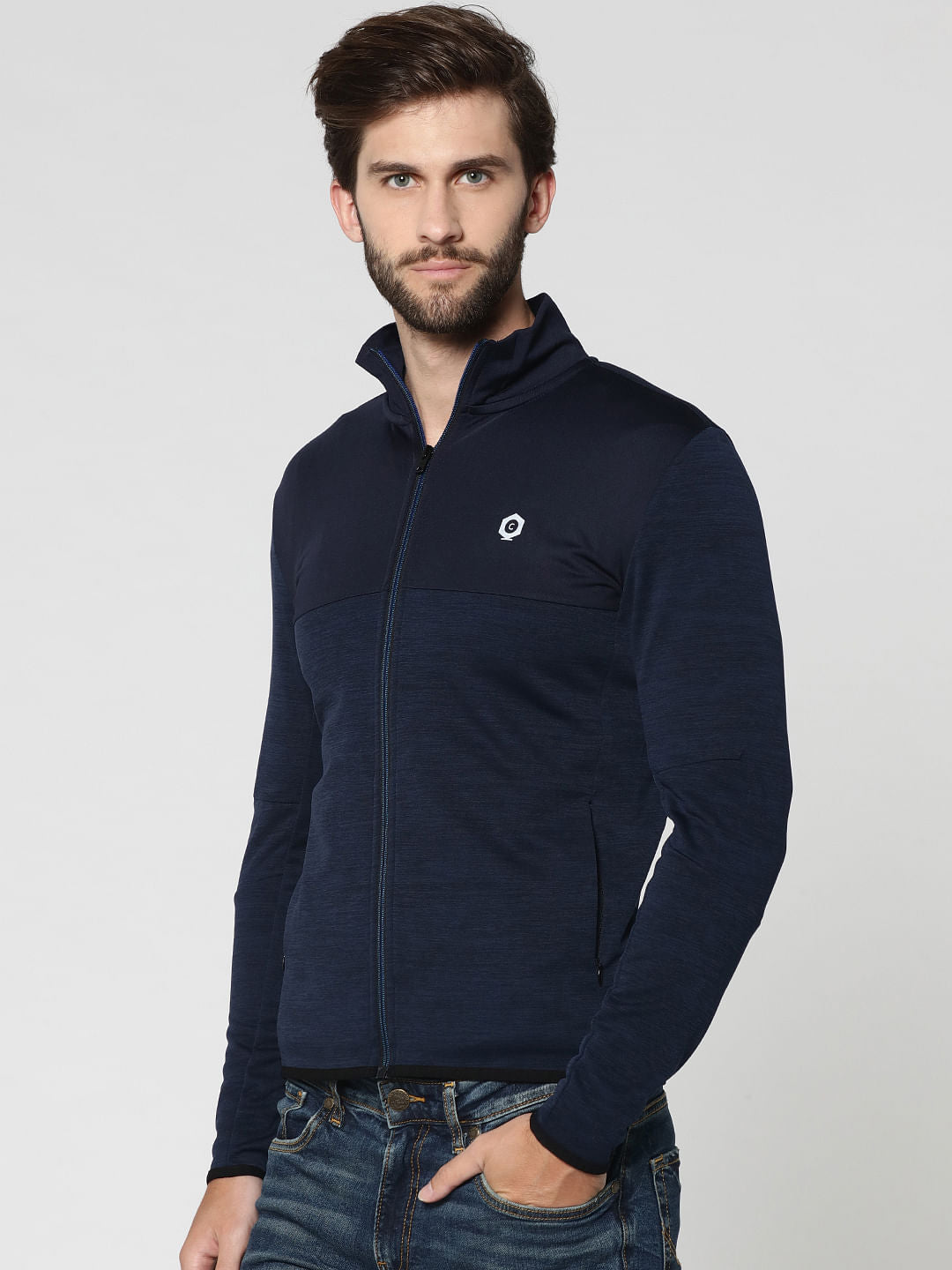 Dark Blue Cut Out Print Hooded Jacket