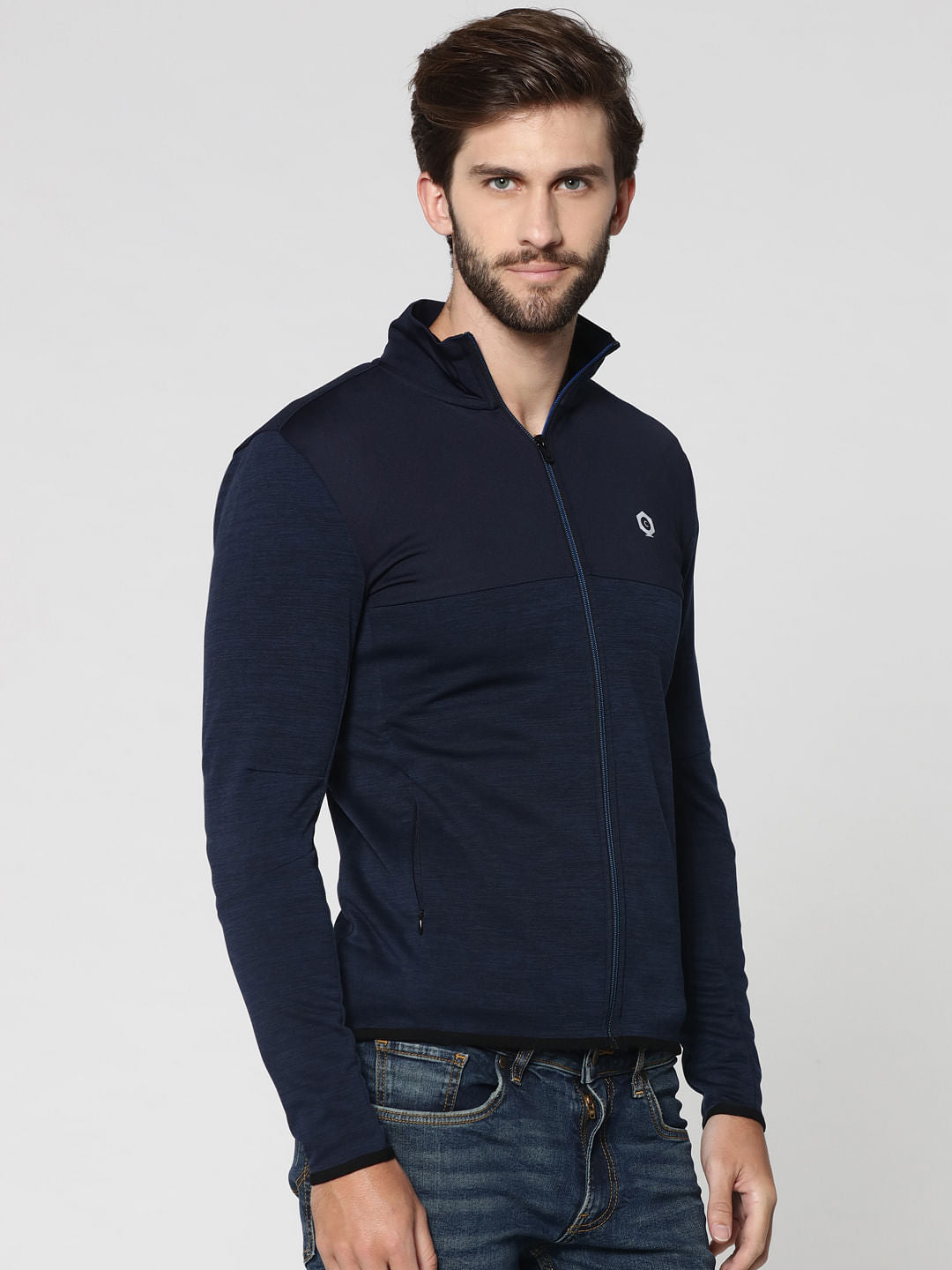Dark Blue Cut Out Print Hooded Jacket