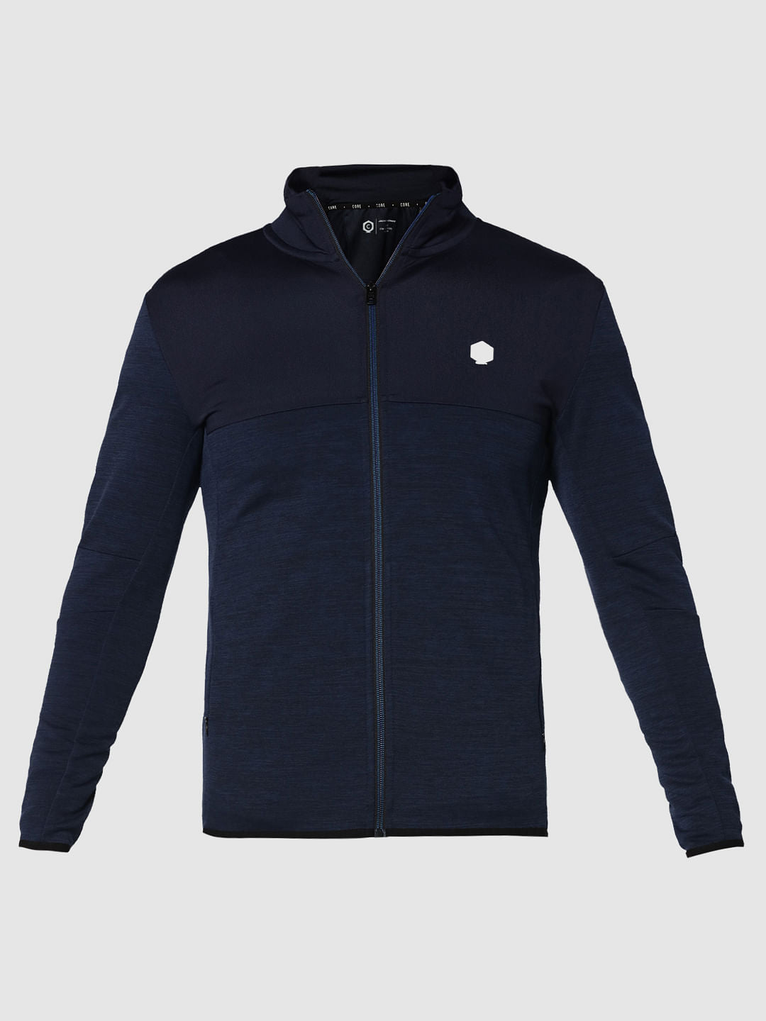 Dark Blue Cut Out Print Hooded Jacket
