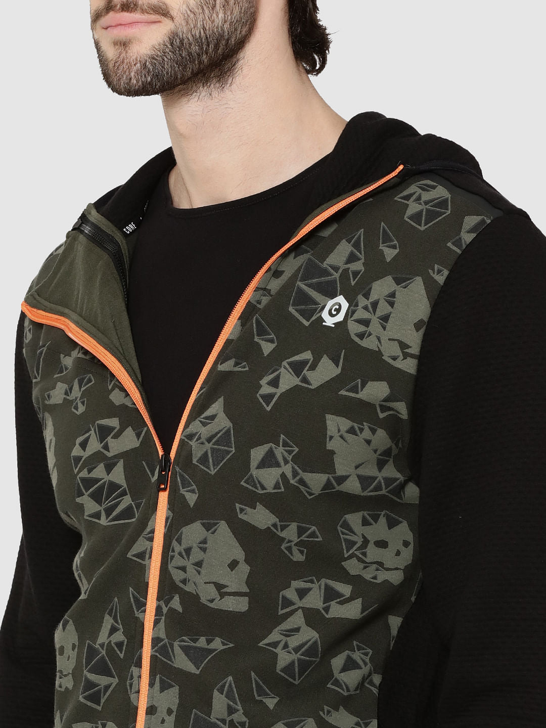 Green Skull Print Hooded Sweatshirt