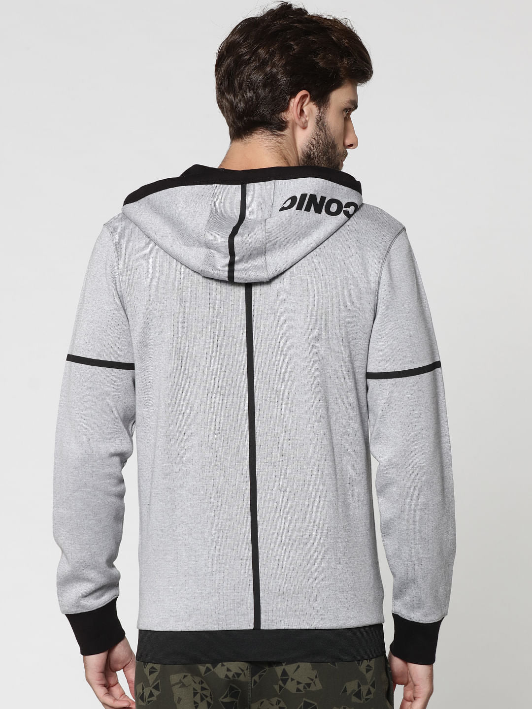 Grey And Black Text Print Hooded Jacket