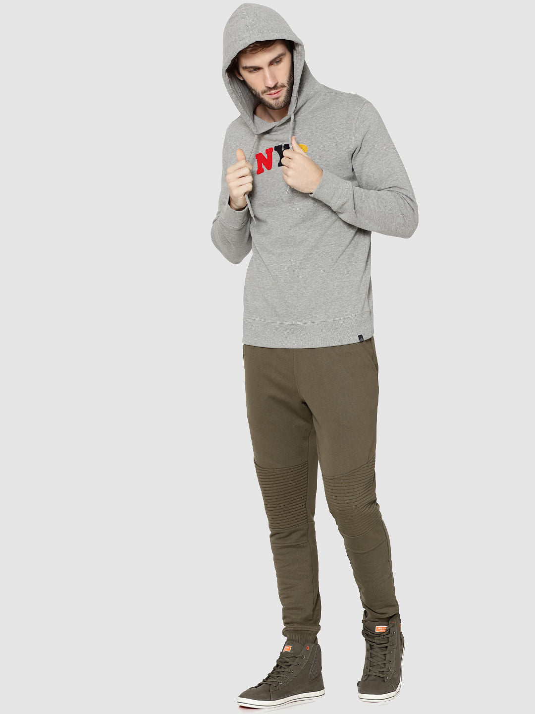Grey Nyc Print Hooded Sweatshirt