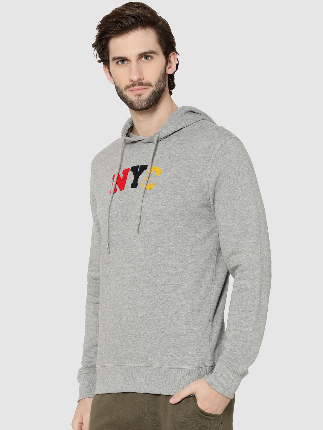 Grey Nyc Print Hooded Sweatshirt