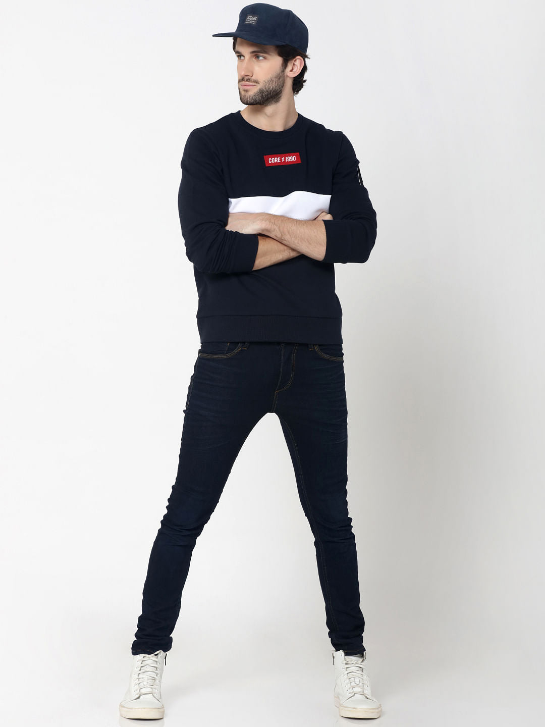 Dark Blue Colourblocked Sweatshirt