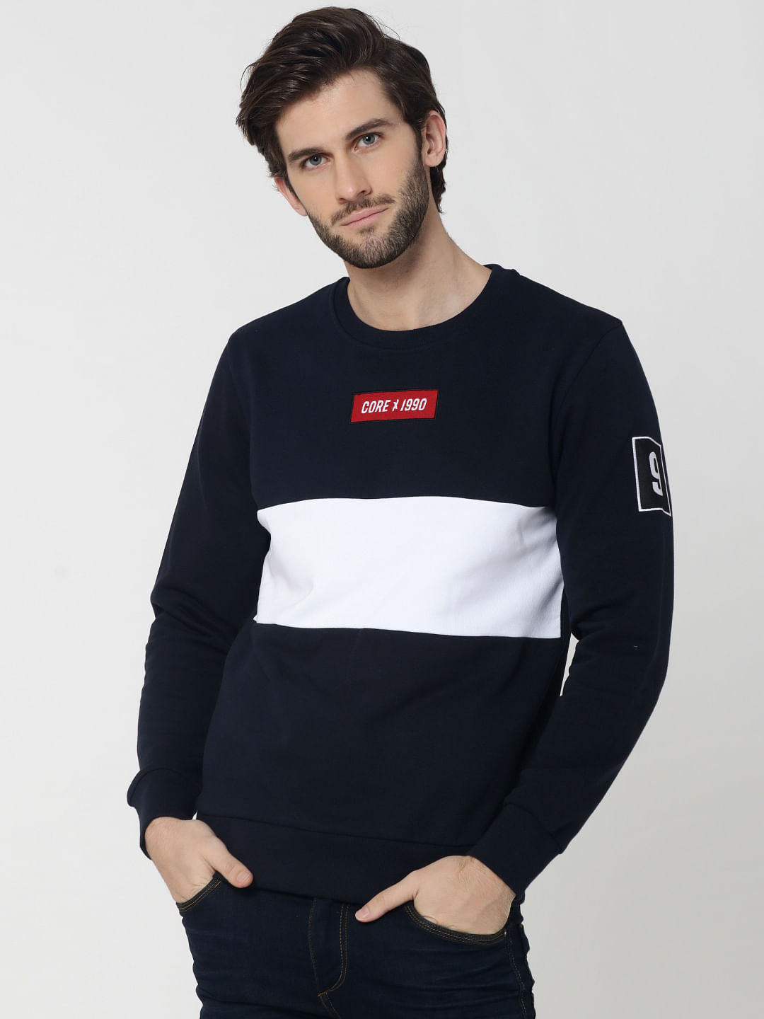 Dark Blue Colourblocked Sweatshirt