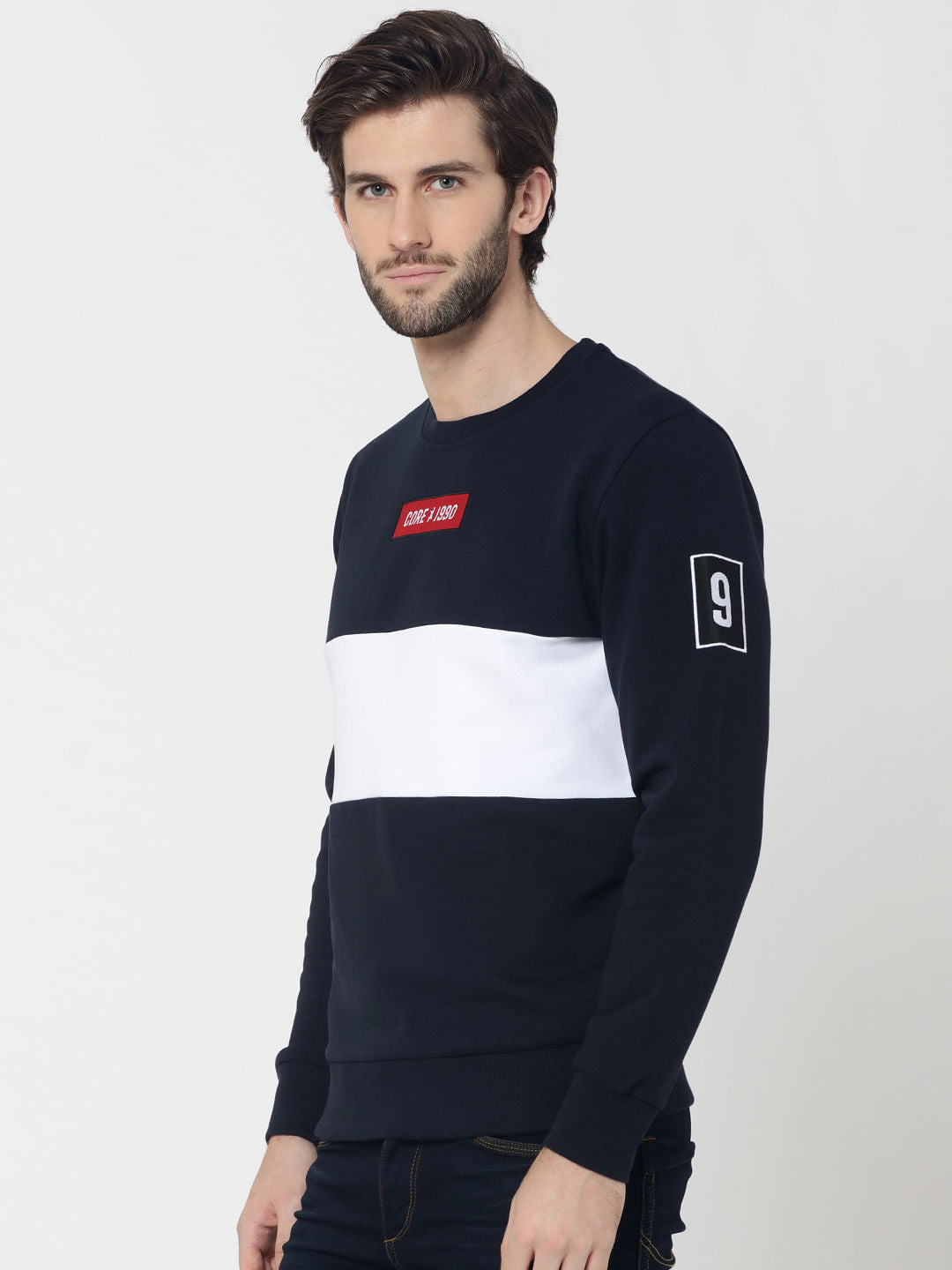 Dark Blue Colourblocked Sweatshirt