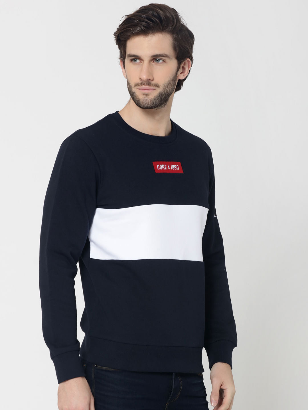 Dark Blue Colourblocked Sweatshirt