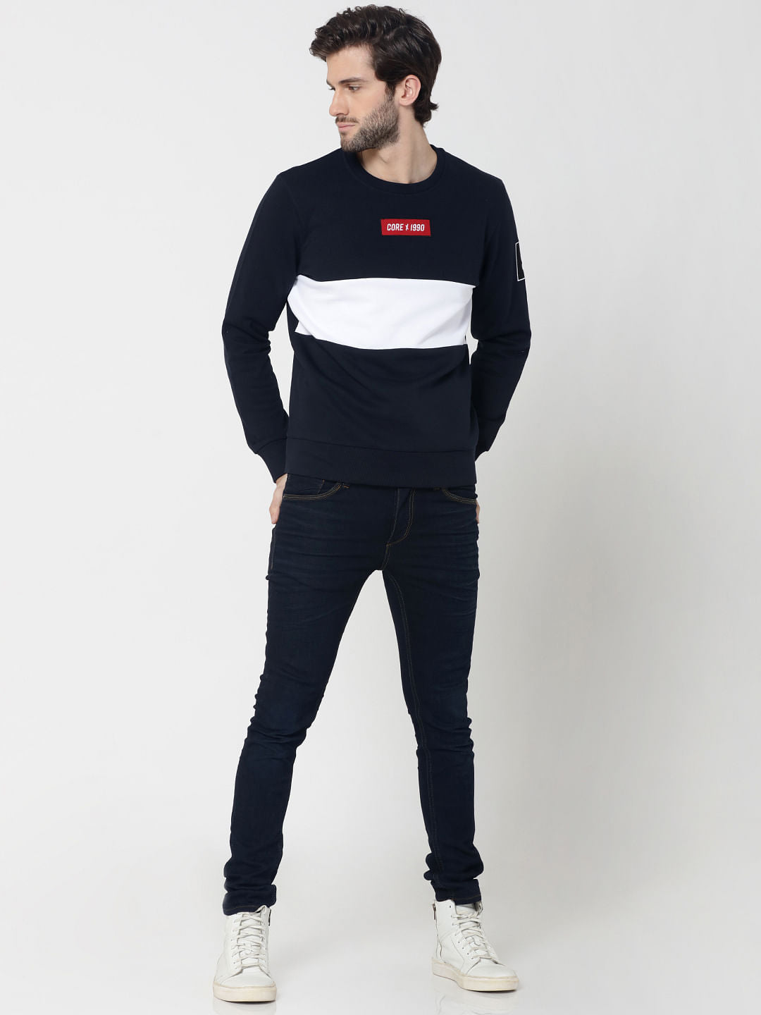 Dark Blue Colourblocked Sweatshirt