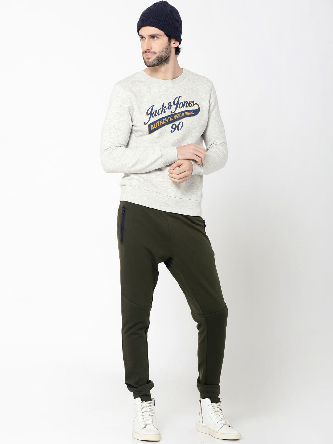 White Logo Print Slim Fit Sweatshirt