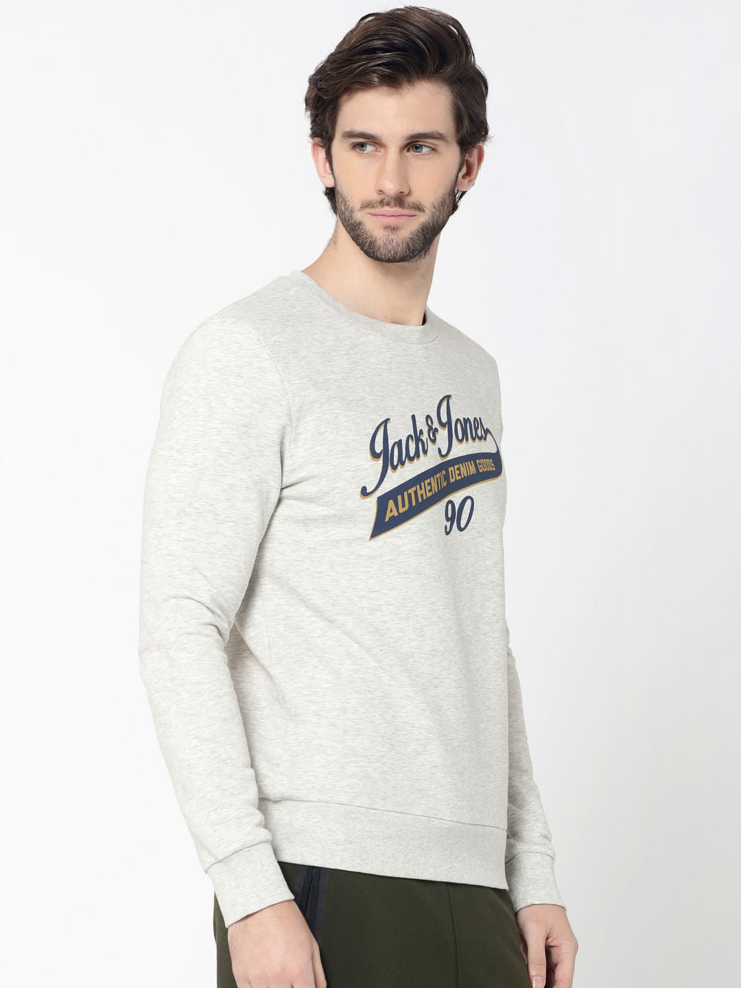 White Logo Print Slim Fit Sweatshirt