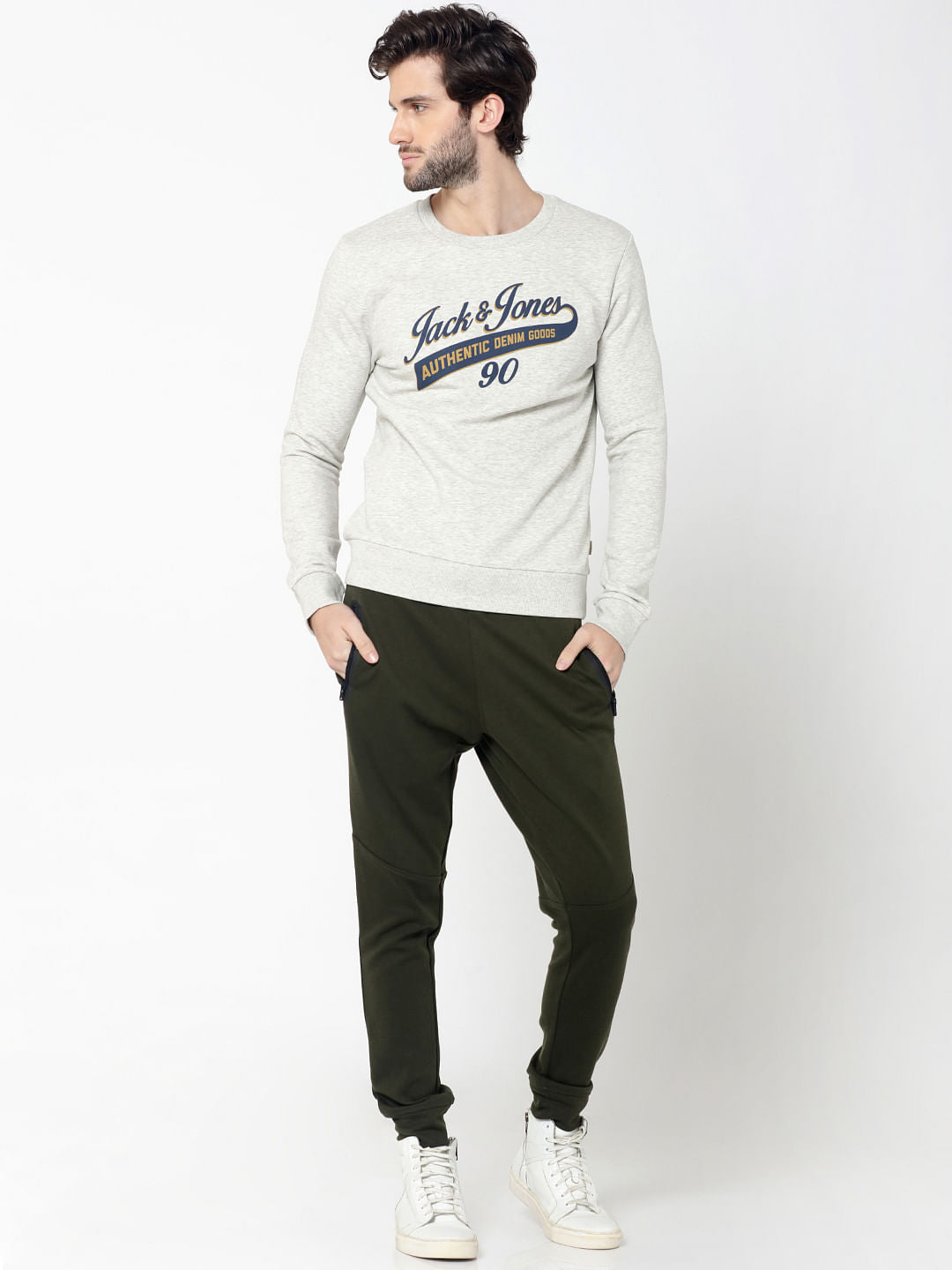 White Logo Print Slim Fit Sweatshirt
