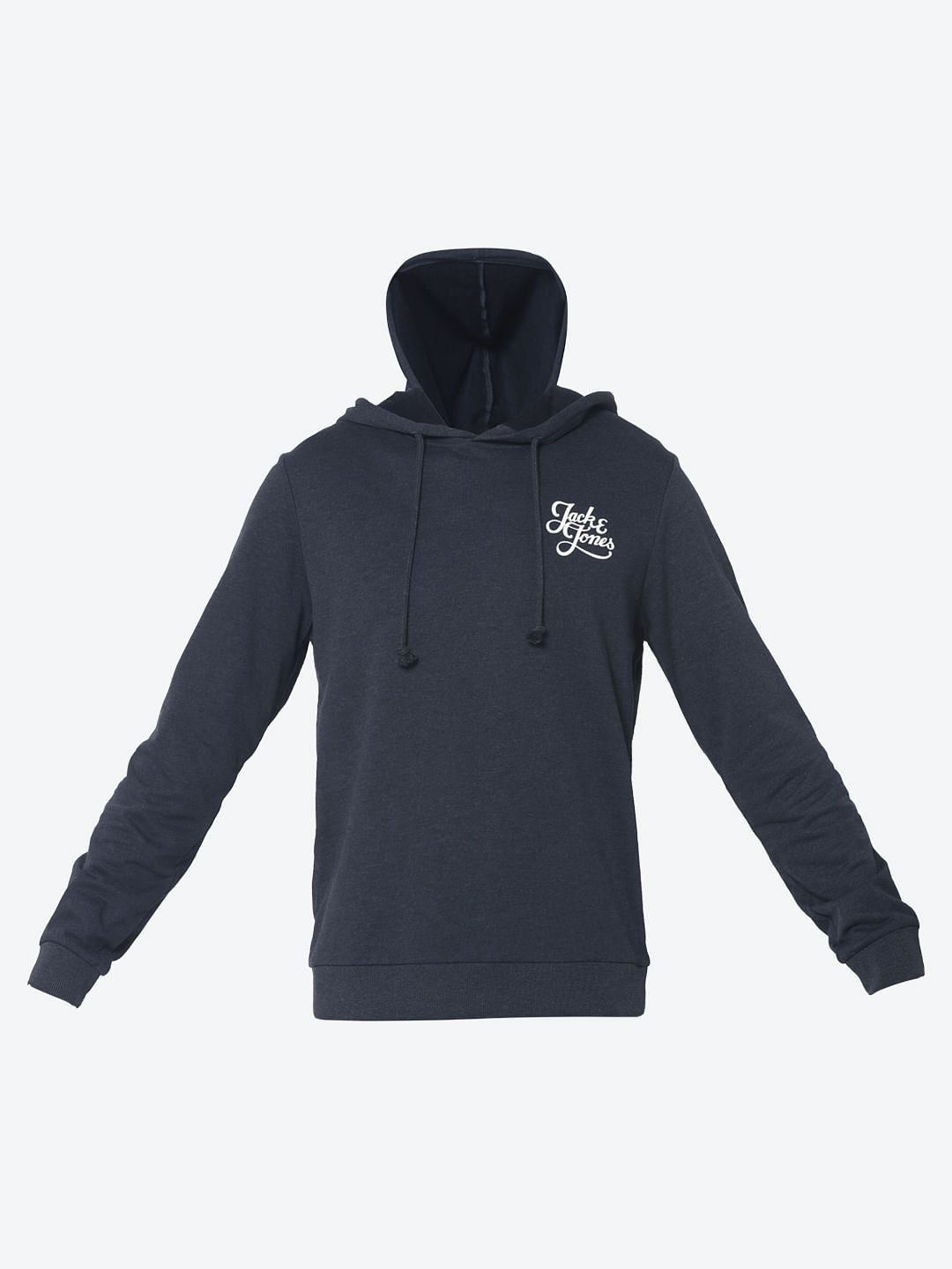 Dark Blue Logo Print Slim Fit Hooded Sweatshirt