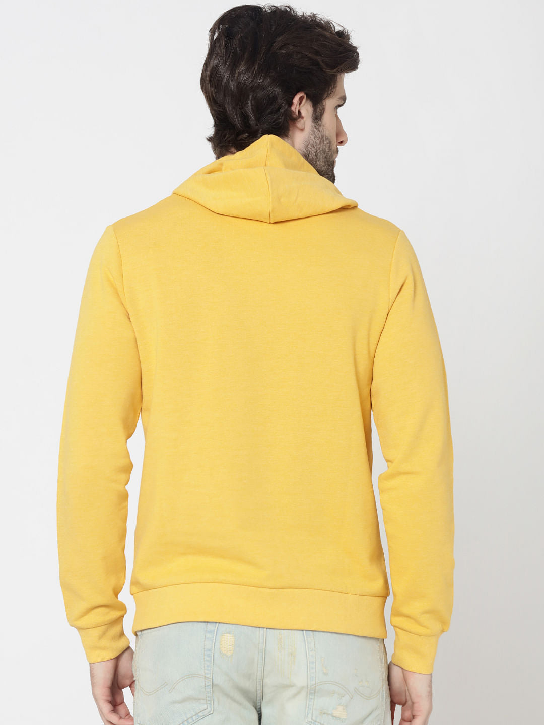 Yellow Logo Print Slim Fit Hooded Sweatshirt